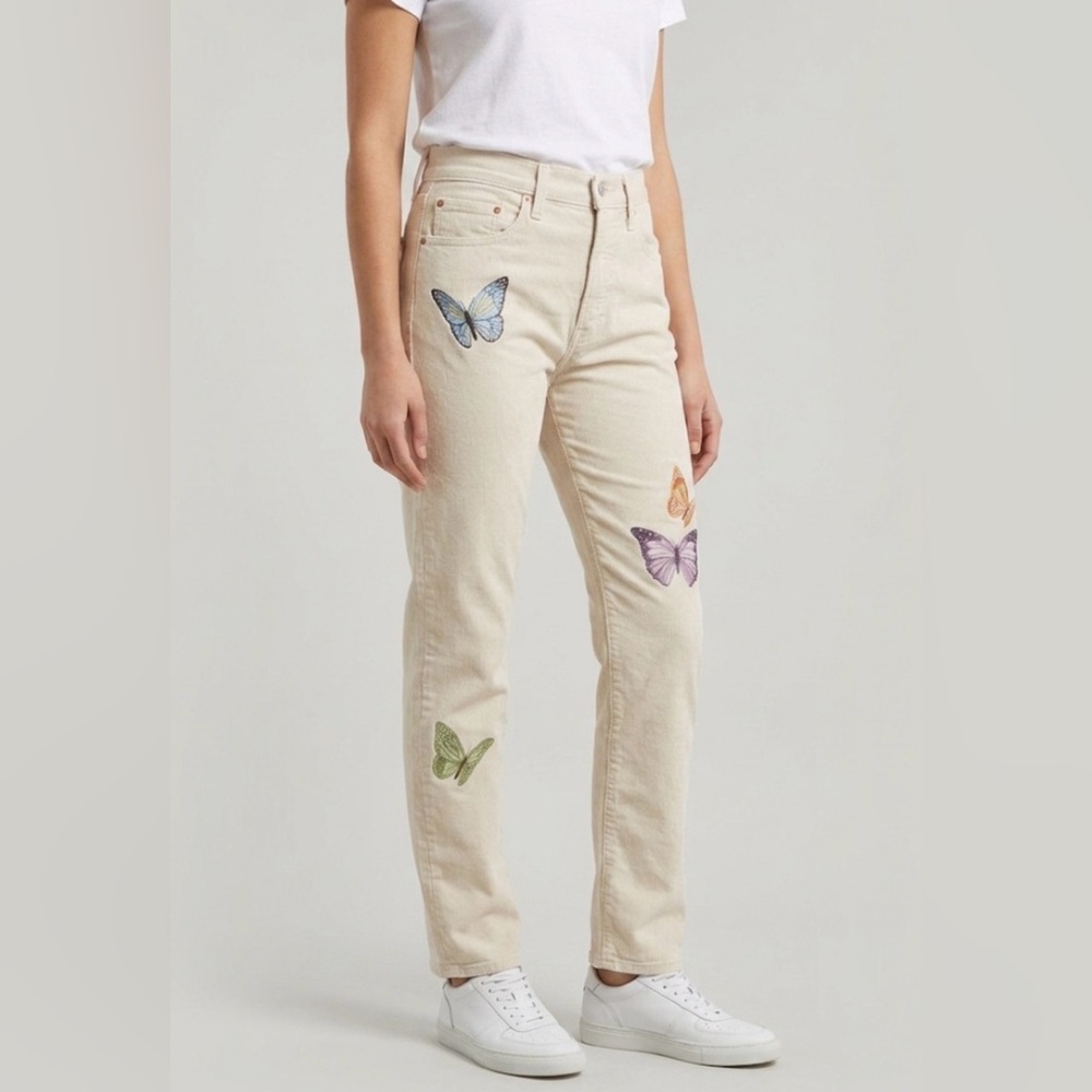 Levis 501 Original Butterfly High Rise Straight Leg Jeans Off White W27 L28